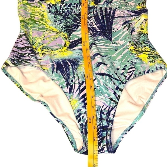 Set of 2: Tropical Palm Print One-Piece Swimsuit & Sea Turtle Chiffon Wrap - Picture 5 of 14